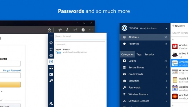  Microsoft Edge    1Password