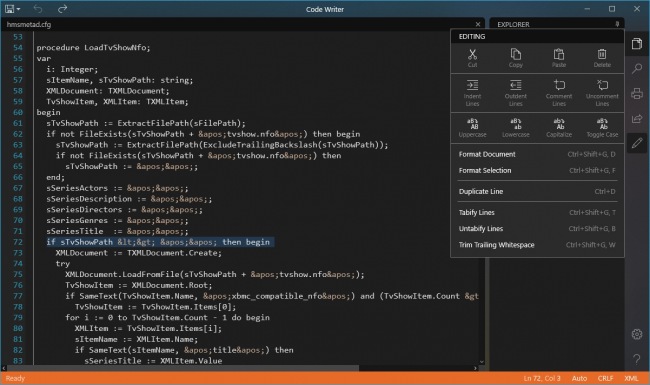 Code Writer — редактор кода для Windows 10