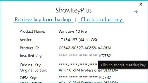ShowKeyPlus — уточняем ключ продукта и редакцию Windows