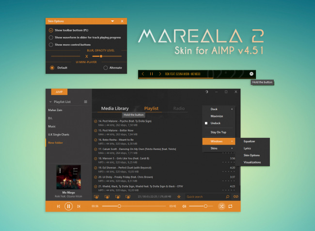 Mareala2 — тёмная обложка для AIMP в духе UWP