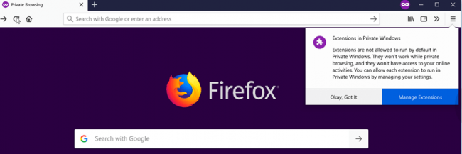 Firefox не будет запускать дополнения в приватном режиме