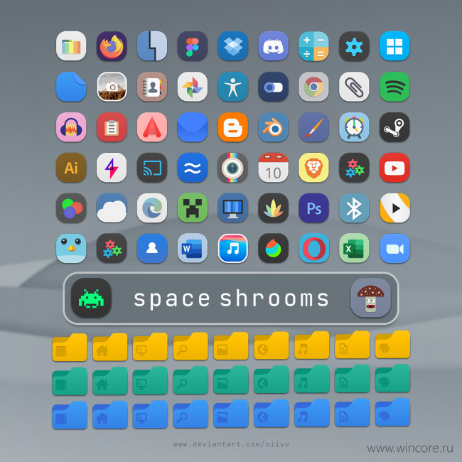 Space shrooms — иконки в мобильном стиле